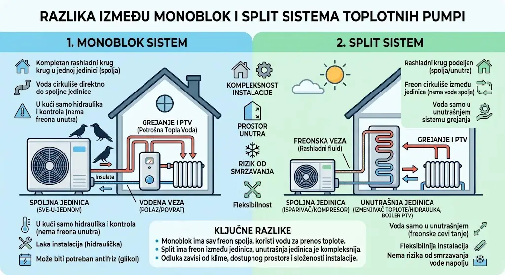 Razlika između monoblok i split sistema toplotnih pumpi